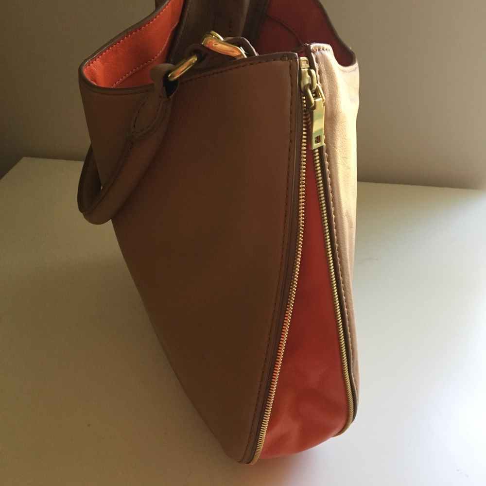 J. Crew Goodwin leather tote bag. Tan/orange